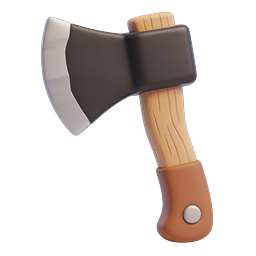 3D Axe Icon - Wooden Handle Tool Graphic