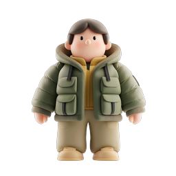 3D Winter Character in Puffer Jacket Icon
