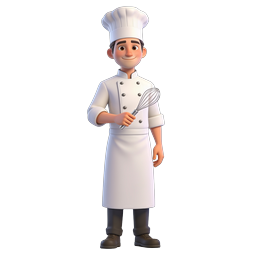 Personaggio chef cartoon 3D con frusta | Icona culinaria