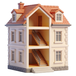 3D Dollhouse Building Icon - Miniature Home Design