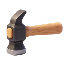 Realistic 3D Hammer Tool Icon with Wooden Handle