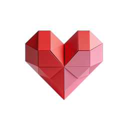 3D Geometric Heart Icon - Faceted Crystal Love Symbol