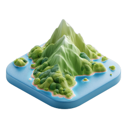 3D Tropical Island Mountain Icon - Realistic Nature Design