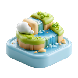 3D Clay Island Waterfall Nature Icon | Mini Landscape