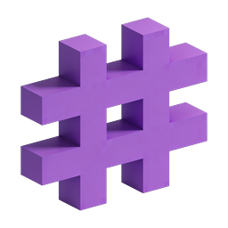 3D Isometric Hashtag Icon - Purple Social Media Symbol