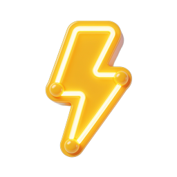 3D Glossy Yellow Lightning Bolt Icon with Neon Glow