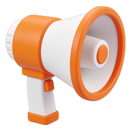 Icono de megáfono 3D – diseño naranja y blanco