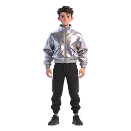 3D Young Man Character Icon with Silver Jacket