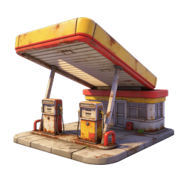 Abandoned Gas Station 3D Icon - Rusty Retro Fuel Pumps