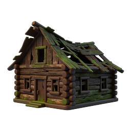 3D-Icon verlassene Blockhütte – Rustikales Holzhaus