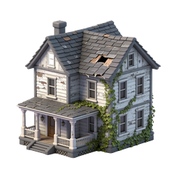 Abandoned Victorian House 3D Icon - Haunted Property
