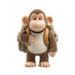 Adorable Adventure Monkey with Backpack 3D Icon