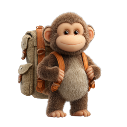 Cute 3D Monkey Character with Adventure Backpack Icon