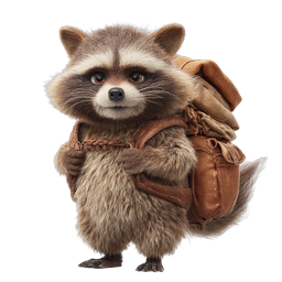 Adorable Adventure Raccoon Character Icon with Backpack