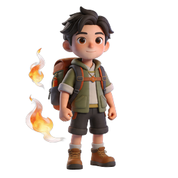 Adventurer Boy with Backpack and Flames Icon