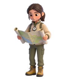 Friendly Explorer Holding a Map Icon for Outdoor Adventures