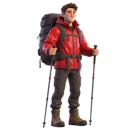 3D Adventurous Hiker Character with Backpack Icon