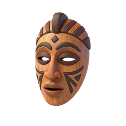 African Tribal Wooden Mask 3D Icon | Cultural Art