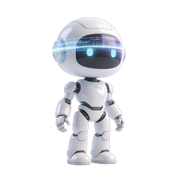 Friendly AI Robot Character Icon with Holographic Data