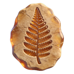 Amber Fern Fossil Nature Icon - 3D Botanical Design