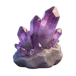 Amethyst Crystal Cluster - Realistic 3D Gemstone Icon