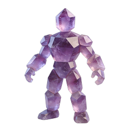 Icône de golem de cristal d'améthyste violette - personnage rendu en 3D