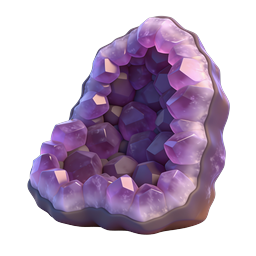 Purple Amethyst Geode Crystal Icon | 3D Realistic Gemstone