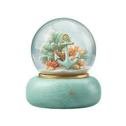 Anchor Coral Snow Globe 3D Icon - Nautical Ocean Decor