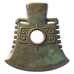 Ancient Aztec Bronze Axe Icon with Patina Design