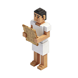 古代エジプトの書記官 アイソメトリック 3D アイコン(ヒエログリフの銘板付き)