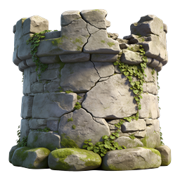 Ancient Mossy Stone Wall 3D Icon - Fantasy Ruins Asset