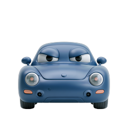Angry Blue Cartoon Car Icon - 3D Pixar Style