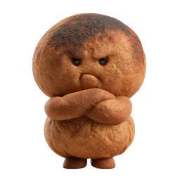 Angry Bread Character 3D Icon - Grumpy Bakery Mascot