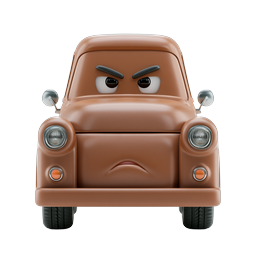 Angry Brown Cartoon Car Character Icon - 3D Rendered