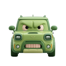 Angry Cartoon Car Character - 3D Rendered Green SUV Icon