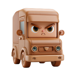 Angry Cartoon Truck Character - 3D Clay Style Icon
