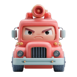 Angry Cartoon Fire Truck Character 3D Icon