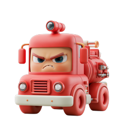 Angry Fire Truck 3D Character Icon - Clay Style