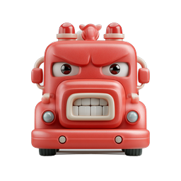 Angry Red Fire Truck Character 3D Icon