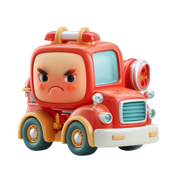Angry Fire Truck 3D Cartoon Icon - Emergency Vehicle Character