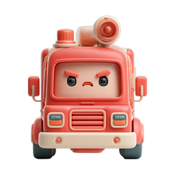 Angry Fire Truck Character Icon - Clay Style 3D