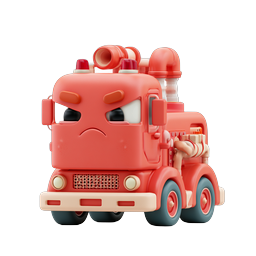 Angry Cartoon Fire Truck Character Icon - 3D Clay Style