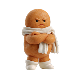 Icône 3D d'un personnage de pain d'épices en colère avec écharpe
