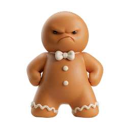 Angry Gingerbread Man 3D Icon - Festive Holiday Character