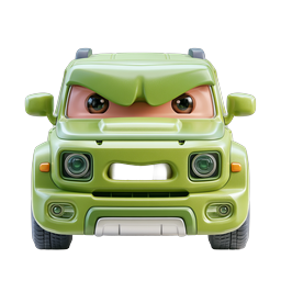 Icône de personnage de SUV vert en colère, style dessin animé - Style 3D