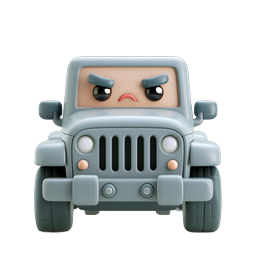 Angry Jeep Character 3D Clay-Style Icon for Apps & Games