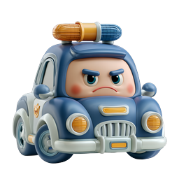 Angry Police Car Character 3D Cartoon Icon