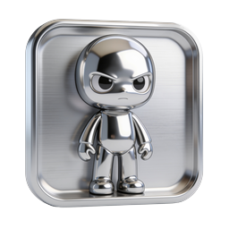 Wütendes Chrome-Charakter-Icon - 3D Metallische Emotion