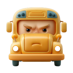 Angry School Bus Character Icon - 3D Clay Style