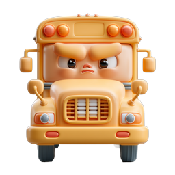 Angry School Bus Character 3D Icon